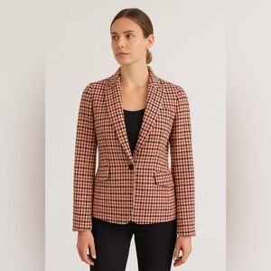 Talbots Chic Red Houndstooth Blazer Classic Check Pattern Women’s Size 6 Petite